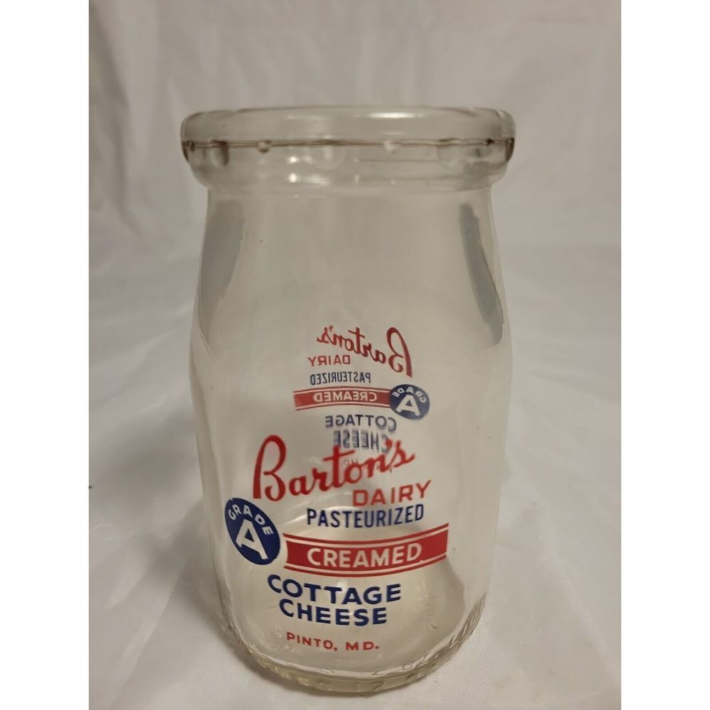Barton's Dairy Vintage Cottage Cheese Glass Jar Pinto Maryland